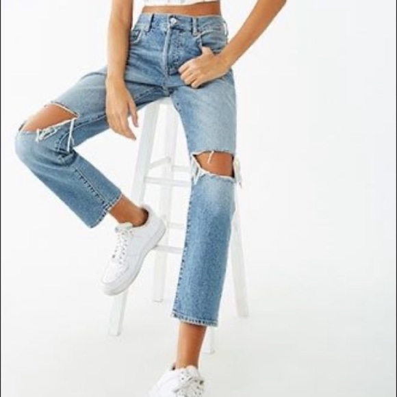 Forever 21 Ripped Destroyed High-rise Mom Jeans - Picture 2 of 4